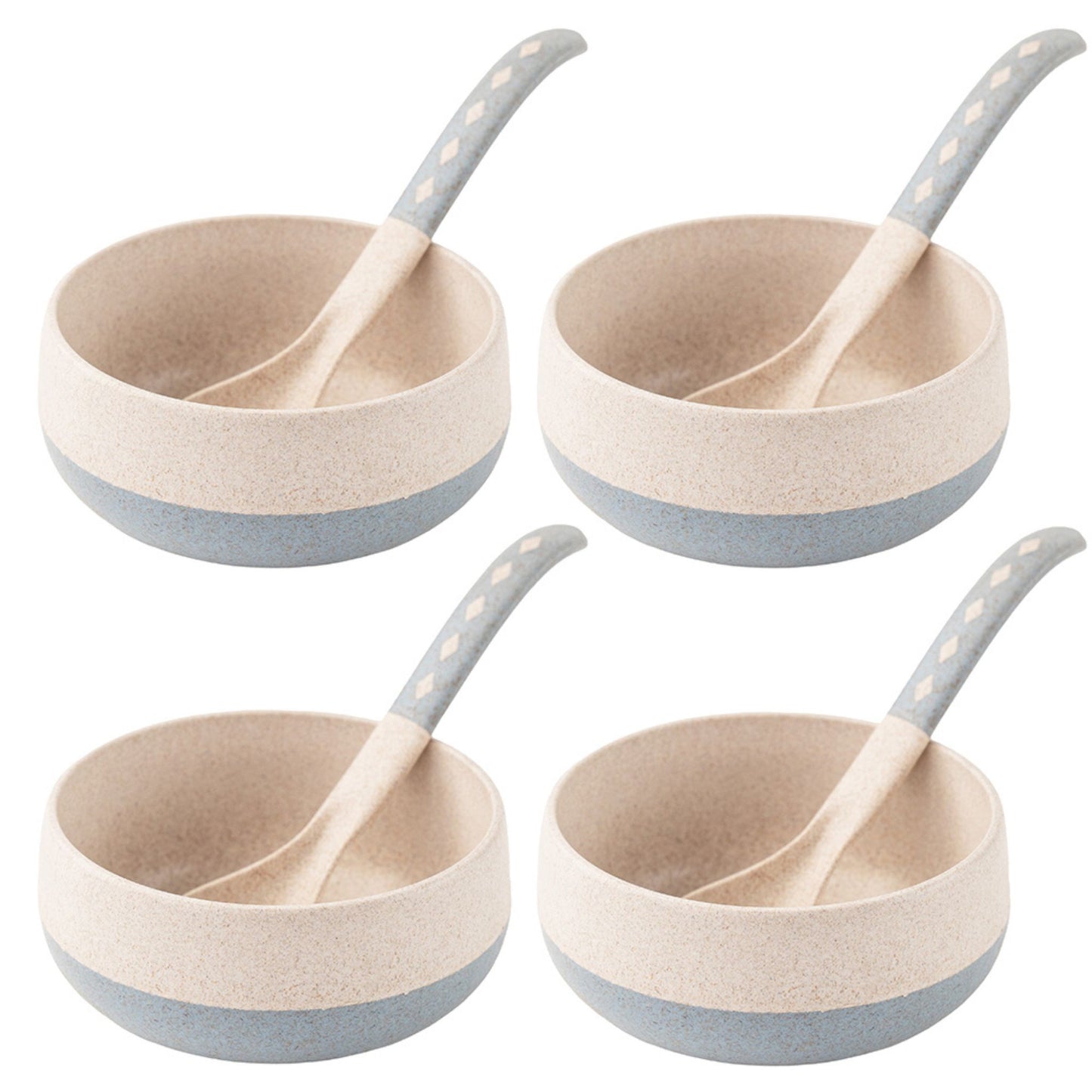 RICE HUSK ROUND BOWLS WITH SPOON - 250ML SET OF 4